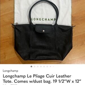Longchamp Black Leather Tote. Gently used. Excellent condition.